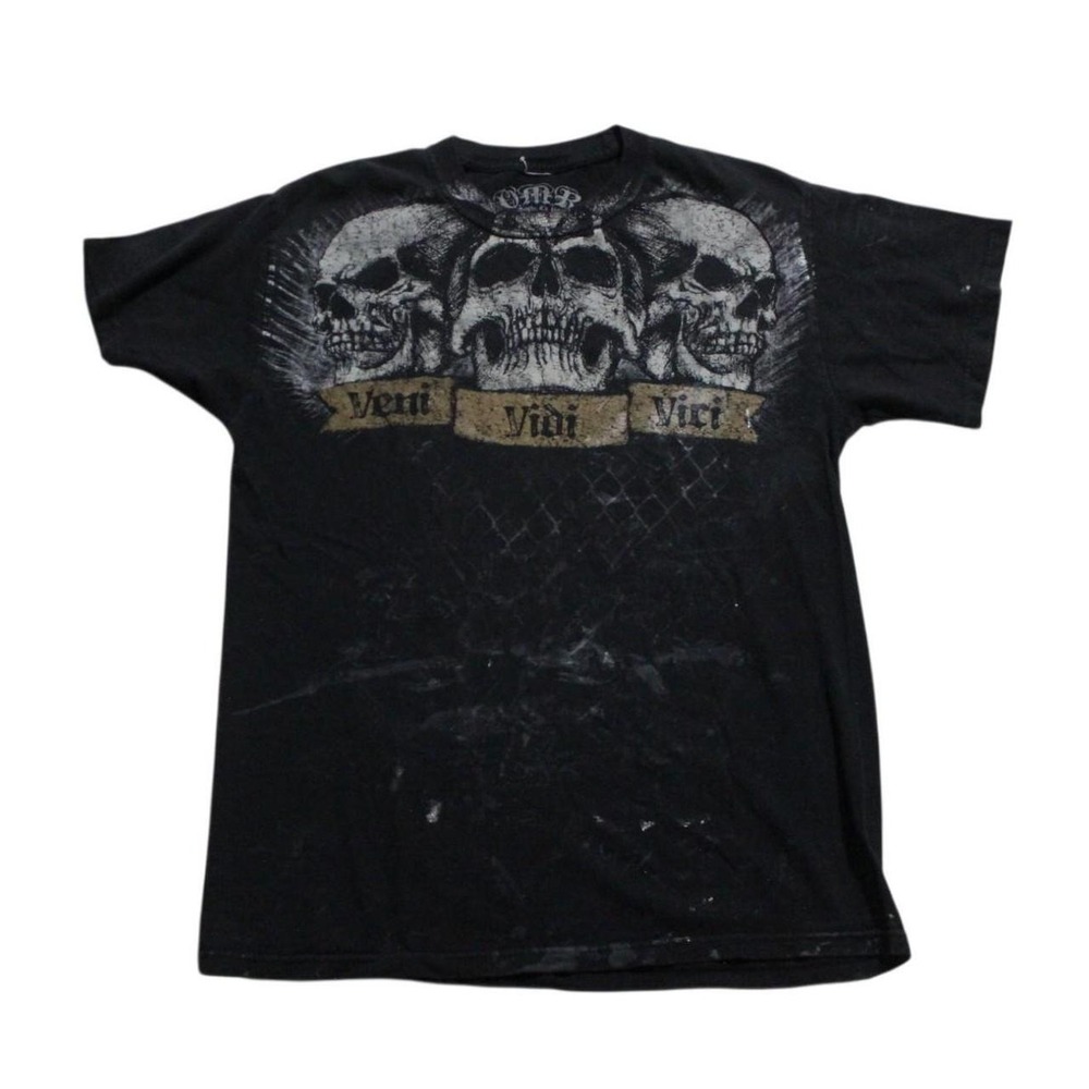 Mens Y2K Skater Streetwear Grunge Punk Black Skull Latin Distressed T-shirt